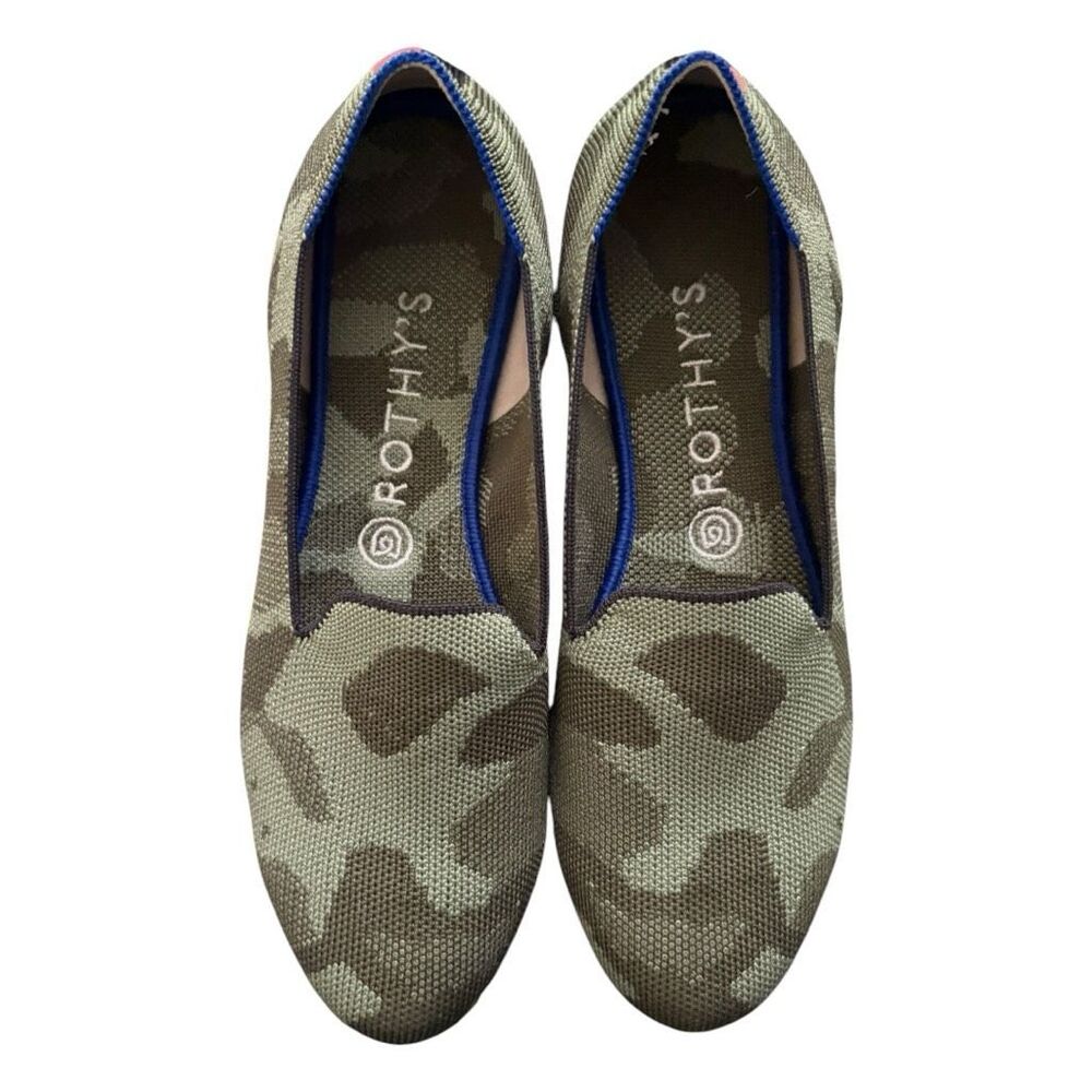 Rothy's Halo Green Camo Ballet Flat loafers Women’s Size 8.5 Round toe